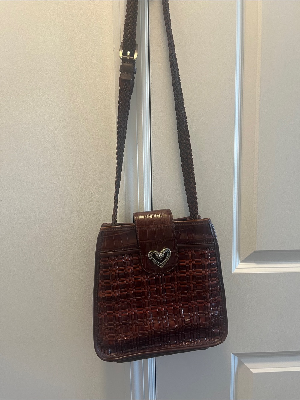 Brighton Chocolate Brown Woven Crossbody with Heart Detail